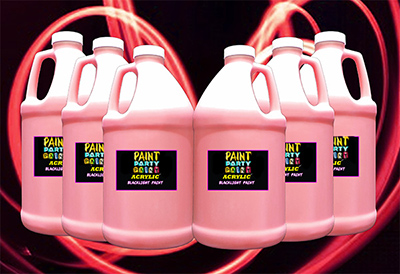 6 Pack - ½ Gallon Acrylic Neon Blacklight Paint (UV Glow) - Red